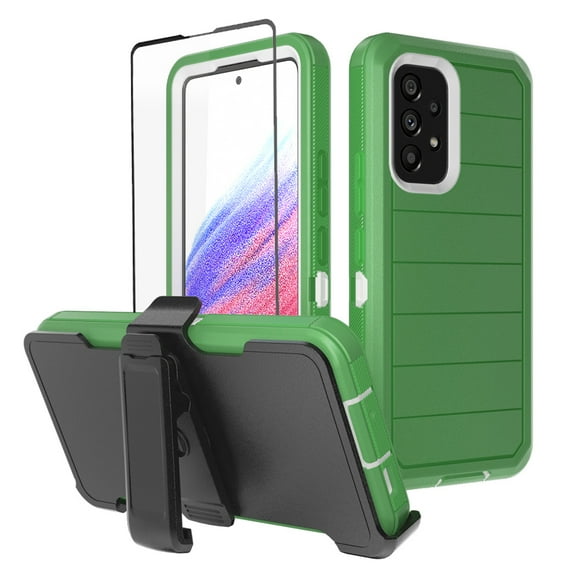 NIFFPD Samsung Galaxy A53 5G Case with Screen Protector (Anti Spy Privacy) Tough Rugged Shockproof Protective Phone Case with Belt-Clip Holster Green&White