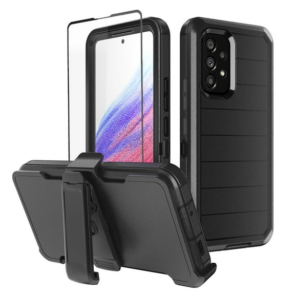 NIFFPD Samsung Galaxy A53 5G Case with Screen Protector (Anti Spy Privacy) Tough Rugged Shockproof Protective Phone Case with Belt-Clip Holster Black