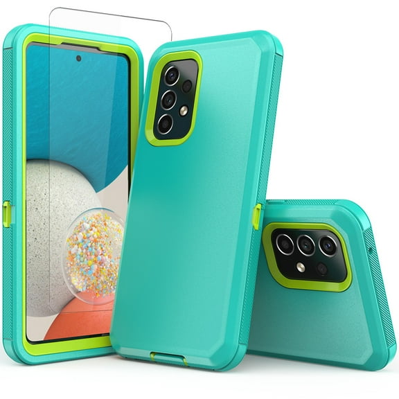 NIFFPD Samsung Galaxy A53 5G Case with Screen Protector Full-Body Shockproof Phone Case for Galaxy A53 5G Green&Yellow