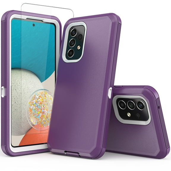 NIFFPD Samsung Galaxy A53 5G Case with Screen Protector Full-Body Shockproof Phone Case for Galaxy A53 5G Purple&White