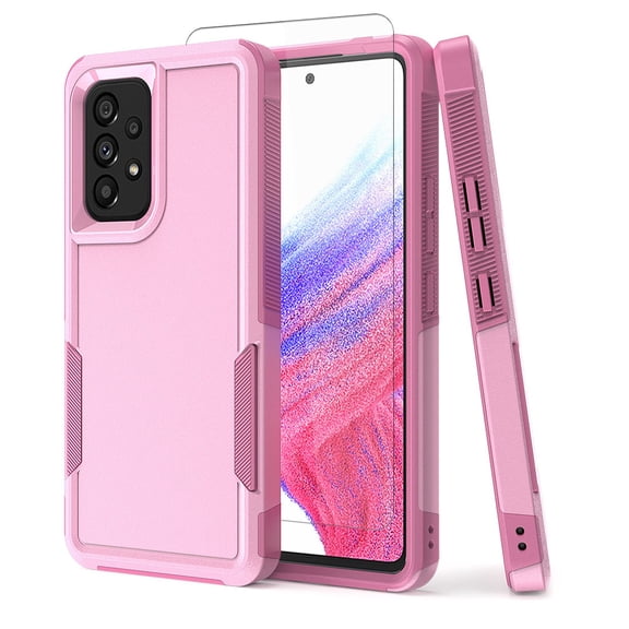 NIFFPD Samsung Galaxy A53 5G Case with Screen Protector Tough Rugged Shockproof Protective Phone Case for Samsung A53 5G Pink