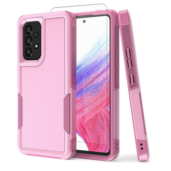 NIFFPD Samsung Galaxy A53 5G Case with Screen Protector Tough Rugged Shockproof Protective Phone Case for Samsung A53 5G Pink