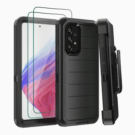 NIFFPD Samsung Galaxy A53 5G Case with Screen Protector Tough Rugged Shockproof Protective Phone Case with Belt-Clip Holster Black