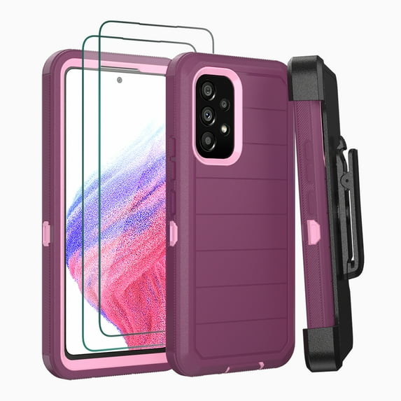 NIFFPD Samsung Galaxy A53 5G Case with Screen Protector Tough Rugged Shockproof Protective Phone Case with Belt-Clip Holster Wine&Pink