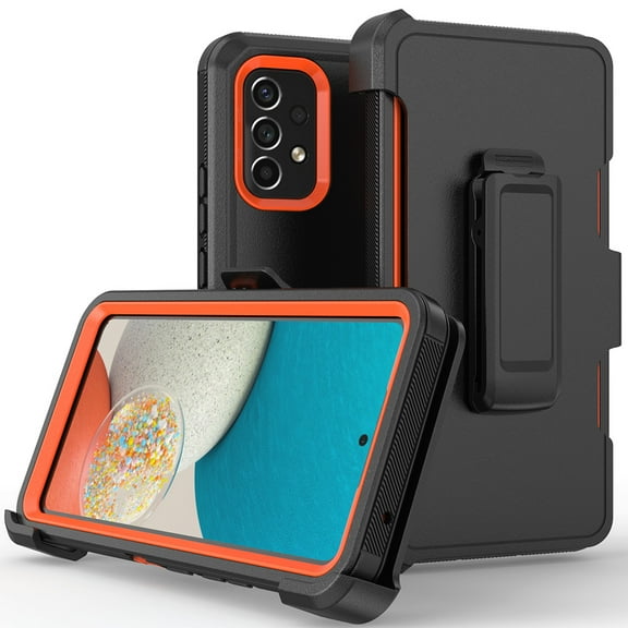 NIFFPD Samsung Galaxy A53 5G with Belt-Clip Holster, Tough Rugged Shockproof Protective Phone Case for Galaxy A53 5G Black&Orange