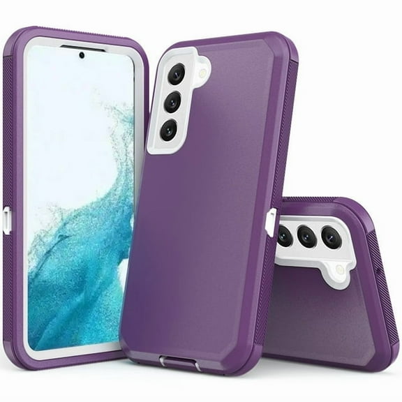 NIFFPD Galaxy S22 Case, Samsung S22 Case, Dual Layer Heavy-Duty Rugged Shockproof Anti-Drop Protective Case for Samsung Galaxy S22 5G Purple&White