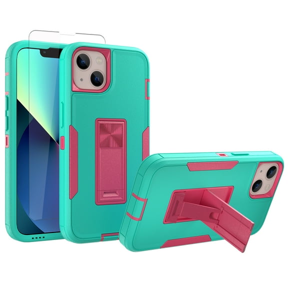 NIFFPD iPhone 12 /12 Pro Case with Screen Protector Magnetic Kickstand Car Mount Protection Case Cover for iPhone 12 /12 Pro Green&Rose red