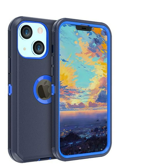 NIFFPD iPhone 13 Mini Case, Heavy Duty Hard Shockproof Protective Phone Case for iPhone 13 Mini 5.4" Dark Blue+Blue