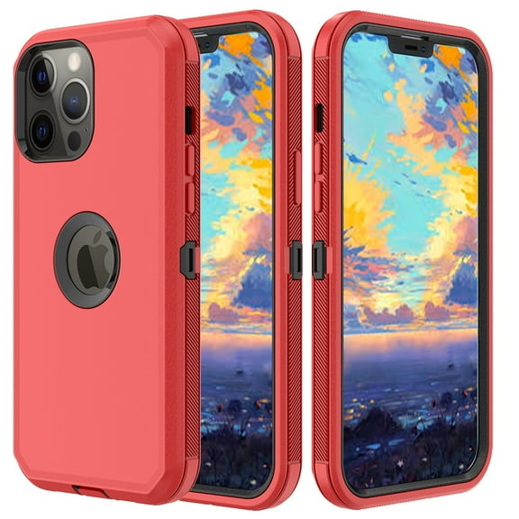 NIFFPD iPhone 13 Pro Case, Heavy Duty Hard Shockproof Protective Phone Case for iPhone 13 Pro 6.1" Red+Black