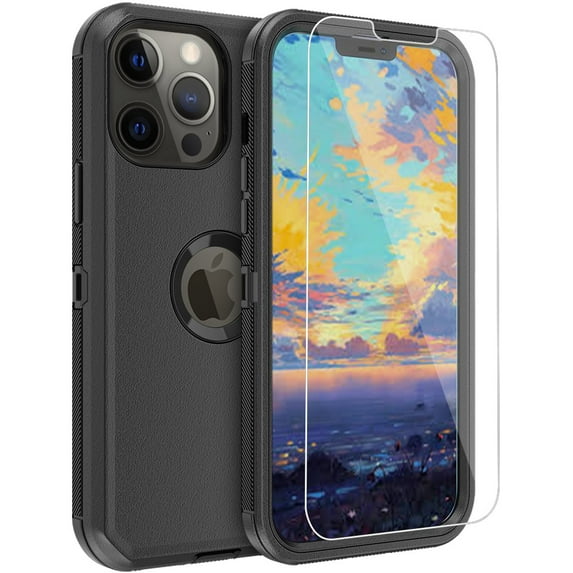 NIFFPD iPhone 13 Pro Case with Screen Protector, Heavy Duty Hard Shockproof Protective Phone Case for iPhone 13 Pro 6.1"(Black)