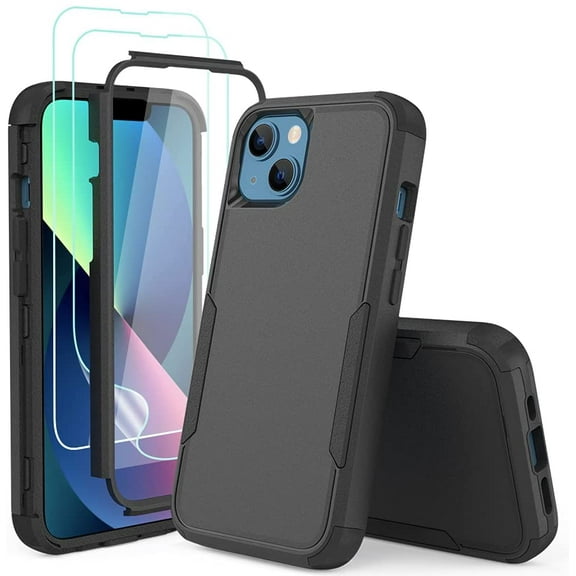 NIFFPD iPhone 13 Pro Case with Screen Protector, Heavy Duty Hard Shockproof iphone 13 Pro Case for Women Gentleman Cute Black+Black