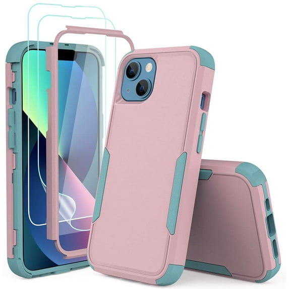 NIFFPD iPhone 13 Pro Case with Screen Protector, Heavy Duty Hard Shockproof iphone 13 Pro Case for Women Gentleman Cute Pink+Teal