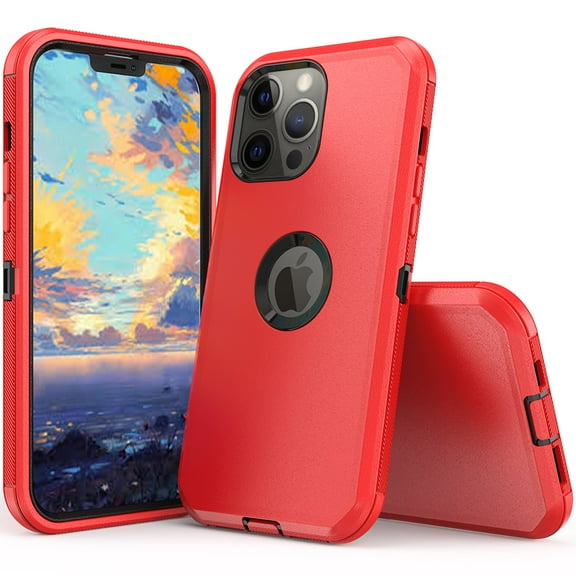 NIFFPD iPhone 13 Pro Max Case, Heavy Duty Hard Shockproof Protective Phone Case for iPhone 13 Pro Max 6.7" Red+Black