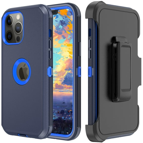 NIFFPD iPhone 13 Pro Max Case with Belt-Clip Holster, Heavy Duty Hard Shockproof Protective Phone Case for iPhone 13 Pro Max 6.7" Dark Blue+Blue