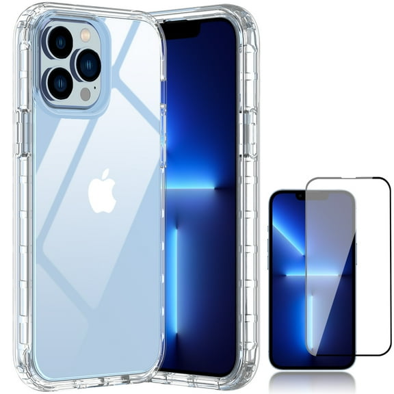 NIFFPD iPhone 13 Pro Max Case with Screen Protector Anti-Yellowing Technology Shockproof Phone Case Cover iPhone 13 Pro Max 6.7" inch Clear