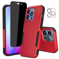 NIFFPD iPhone 14 Case with Screen Protector(Anti Spy Privacy) Camera Lens Protector, Shockproof Full Coverage Protective Cover Phone Case for iPhone 14 6.1" Red Black