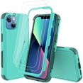 thumbnail image 1 of NIFFPD iPhone 14 Case with Screen Protector + Camera Lens Protector, Heavy Duty Hard Shockproof Phone Case for iPhone 14 6.1" Teal+Light Green, 1 of 1