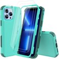 thumbnail image 1 of NIFFPD iPhone 14 Case with Screen Protector + Camera Lens Protector, Heavy Duty Hard Shockproof Phone Case for iPhone 14 6.1" Teal+Light Green, 1 of 6