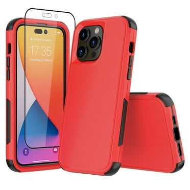 NIFFPD iPhone 14 Case with Screen Protector, Heavy Duty Hard Shockproof Phone Case for iPhone 14 6.1" Red+Black