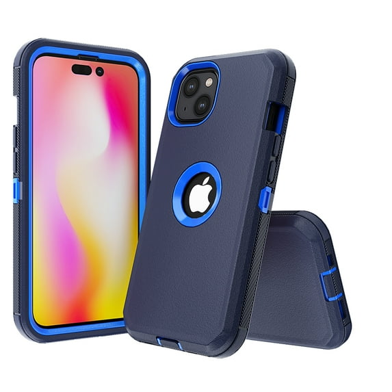 NIFFPD iPhone 14 Plus Case, Heavy Duty Hard Shockproof Protective Phone Case for iPhone 14 Plus 6.7" Dark Blue+Blue