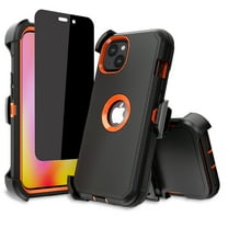 NIFFPD iPhone 14 Plus Case with Screen Protector(Anti Spy Privacy) Belt-Clip Holster, Heavy Duty Hard Shockproof Phone Case for iPhone 14 Plus 6.7" Black Orange
