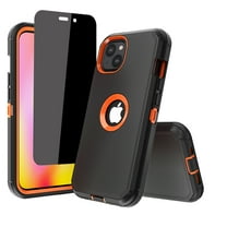 NIFFPD iPhone 14 Plus Case with Screen Protector (Anti Spy Privacy), Heavy Duty Hard Shockproof Protective Phone Case for iPhone 14 Plus 6.7" Black Orange