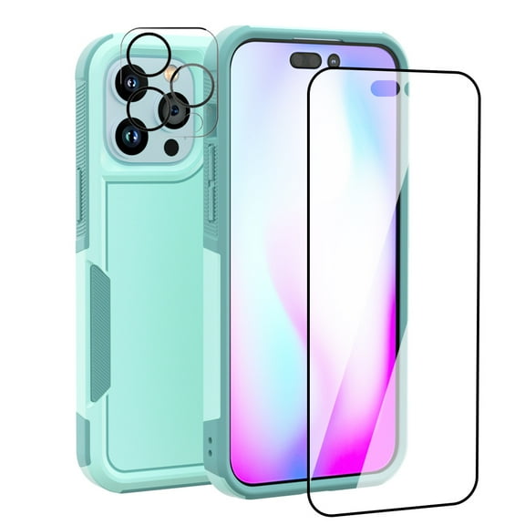 NIFFPD iPhone 14 Plus Case with Screen Protector + Camera Lens Protector, Shockproof Full Coverage Protective Cover Phone Case for iPhone 14 Plus 6.7" Green