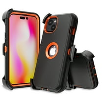 NIFFPD iPhone 14 Plus Case with Belt-Clip Holster , Heavy Duty Hard Shockproof Protective Phone Case for iPhone 14 Plus 6.7" Black Orange