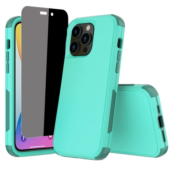 NIFFPD iPhone 14 Plus Case with Screen Protector（Anti Spy Privacy）, Heavy Duty Hard Shockproof Phone Case for iPhone 14 Plus 6.7" Teal+Light Green