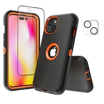 NIFFPD iPhone 14 Plus Case with Screen Protector   Camera Lens Protector, Heavy Duty Hard Shockproof Phone Case for iPhone 14 Plus 6.7" Black Orange