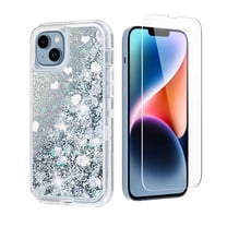 NIFFPD iPhone 14 Plus with Screen Protector, Bling Glitter Quicksand Sparkle Clear & Shockproof Protective Cover iPhone 14 Plus 6.7" Silver