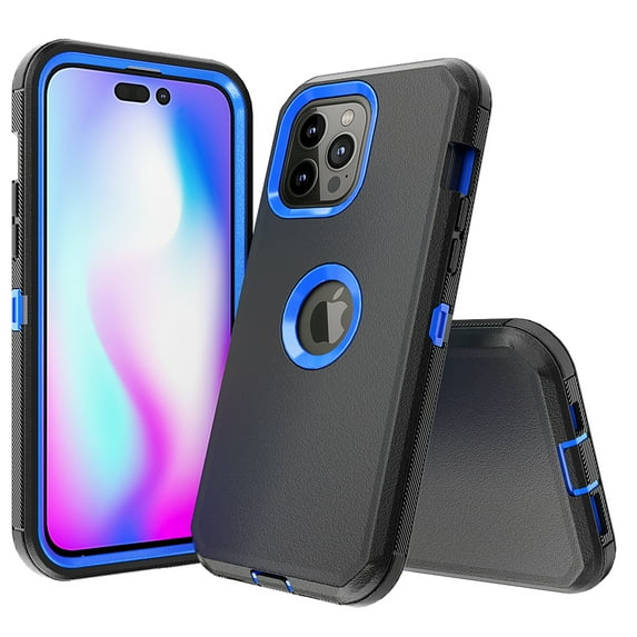NIFFPD iPhone 14 Pro Case, Heavy Duty Hard Shockproof Protective Phone Case for iPhone 14 Pro 6.1" Black+Dark Blue