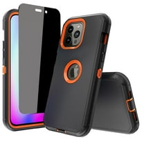NIFFPD iPhone 14 Pro Case with Screen Protector （Anti Spy Privacy）, Heavy Duty Hard Shockproof Protective Phone Case for iPhone 14 Pro 6.1" Black Orange