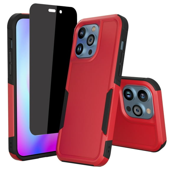 NIFFPD iPhone 14 Pro Case with Screen Protector(Anti Spy Privacy), Shockproof Full Coverage Protective Cover Phone Case for iPhone 14 Pro 6.1" Red+Black