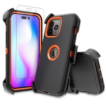 NIFFPD iPhone 14 Pro Case with Screen Protector   Belt-Clip Holster, Heavy Duty Hard Shockproof Phone Case for iPhone 14 Pro 6.1" Black Orange