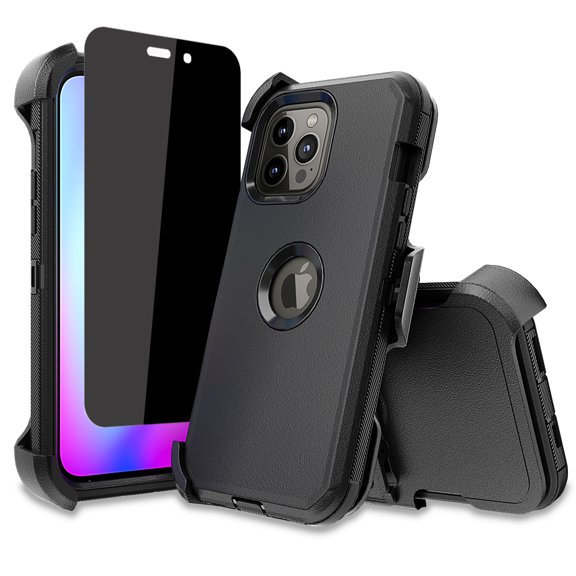 NIFFPD iPhone 14 Pro Max Case with Screen Protector（Anti Spy Privacy） + Belt-Clip Holster, Heavy Duty Hard Shockproof Phone Case for iPhone 14 Pro Max 6.7" Black