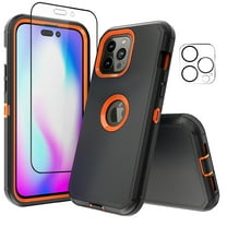 NIFFPD iPhone 14 Pro Max Case with Screen Protector   Camera Lens Protector, Heavy Duty Hard Shockproof Phone Case for iPhone 14 Pro Max 6.7" Black Orange