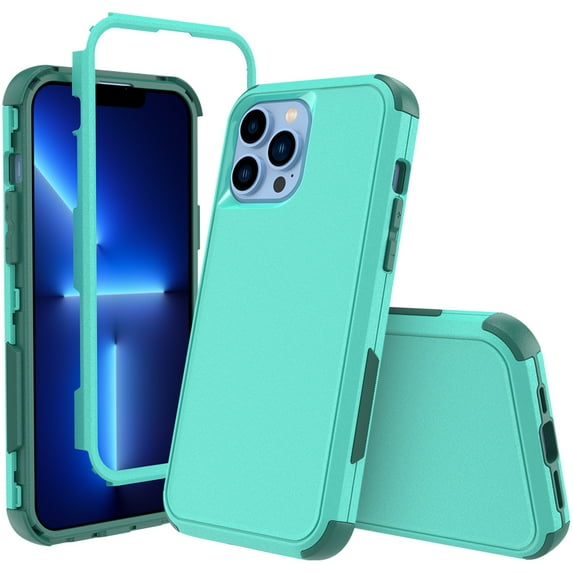 NIFFPD 14 Pro Max Case, Shockproof Full Coverage Protective Cover Phone Case for 14 Pro Max 6.7" Teal+Light Green