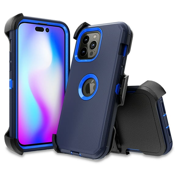 NIFFPD iPhone 14 Pro Max Case with Belt-Clip Holster , Heavy Duty Hard Shockproof Protective Phone Case for iPhone 14 Pro Max 6.7" Dark Blue+Blue