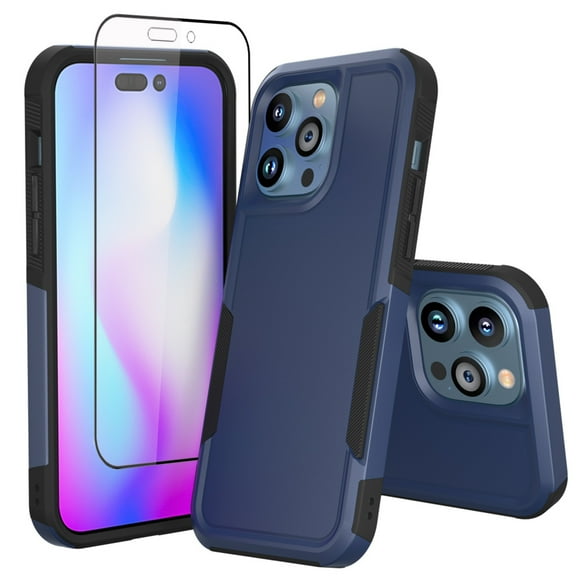 NIFFPD iPhone 14 Pro Max Case with Screen Protector, Shockproof Full Coverage Protective Cover Phone Case for iPhone 14 Pro Max 6.7" Blue