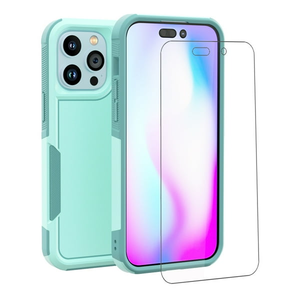 NIFFPD iPhone 14 Pro Max Case with Screen Protector, Shockproof Full Coverage Protective Cover Phone Case for iPhone 14 Pro Max 6.7" Green