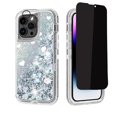 thumbnail image 1 of NIFFPD iPhone 14 Pro with Screen Protector（Anti Spy Privacy） + Camera Lens Protector, Bling Glitter Quicksand Sparkle Clear & Shockproof Protective Cover iPhone 14 Pro 6.1" Silver, 1 of 6