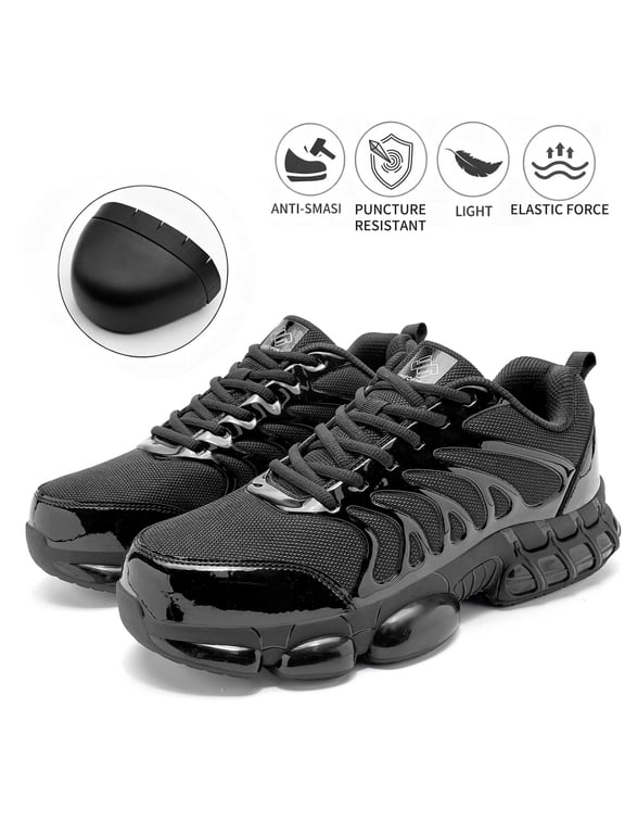 Men's Shoes Puncture-Resistant Safety Shoes Lace-Ups, Medium Round Toe, Black, Black, Black, Black, Women 6.5 / Men 5