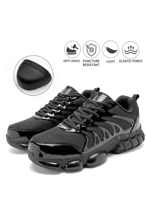 Men's Shoes Puncture-Resistant Safety Shoes Lace-Ups, Ankle-High, Low Heel, Round Toe, Black, Women 8.5 / Men 7