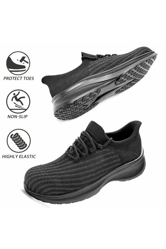 Unisex Safety Shoes, Puncture-Resistant Safety Shoes, Ankle-High, Medium, Round Toe, Black, Black, Women 7.5 / Men 6