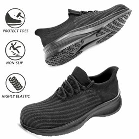 NIFOFISE Unisex Safety Shoes, Puncture-Resistant Safety Shoes, Ankle-High, Medium, Round Toe, Black, Black, Women 7.5 / Men 6