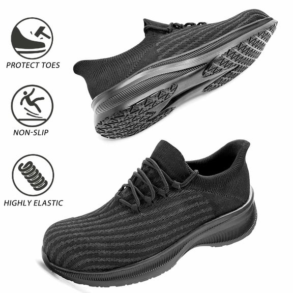 NIFOFISE Men's and Women's Slip-On Work Shoes-Slip-Resistant Steel Toe Sneakers