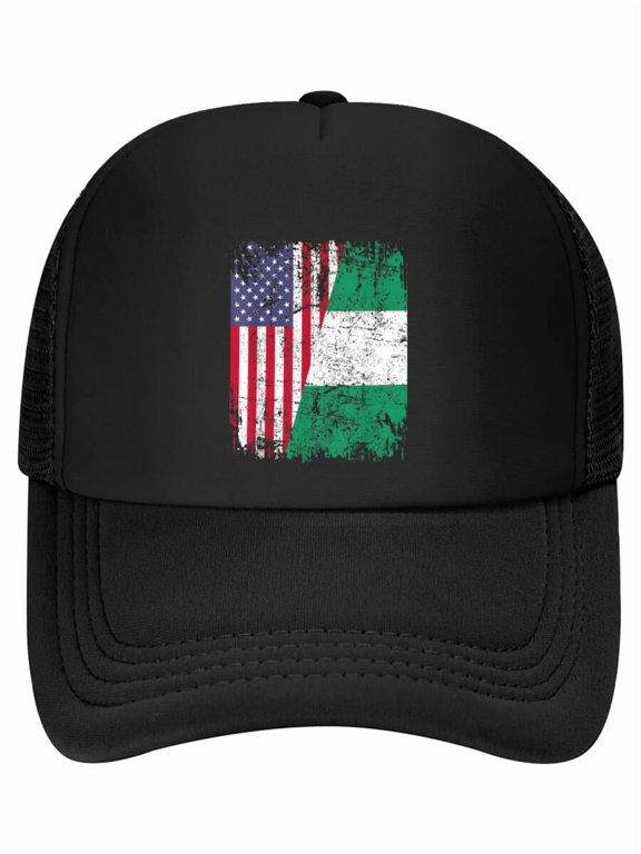 NIGERIAN ROOTS Half American Flag NIGERIA Baseball Cap