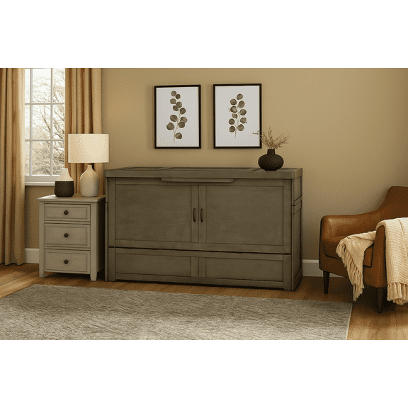 NIGHT & DAY Furniture Murphy Cube Cabinet Bed (Rural Gray, Queen)