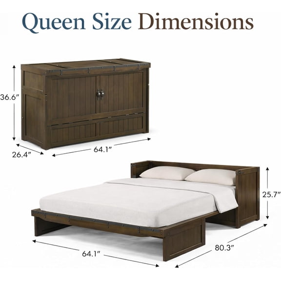 NIGHT & DAY Furniture Murphy Cube Cabinet Bed (Rustic Brown w/Ranchero Hardware, Queen)